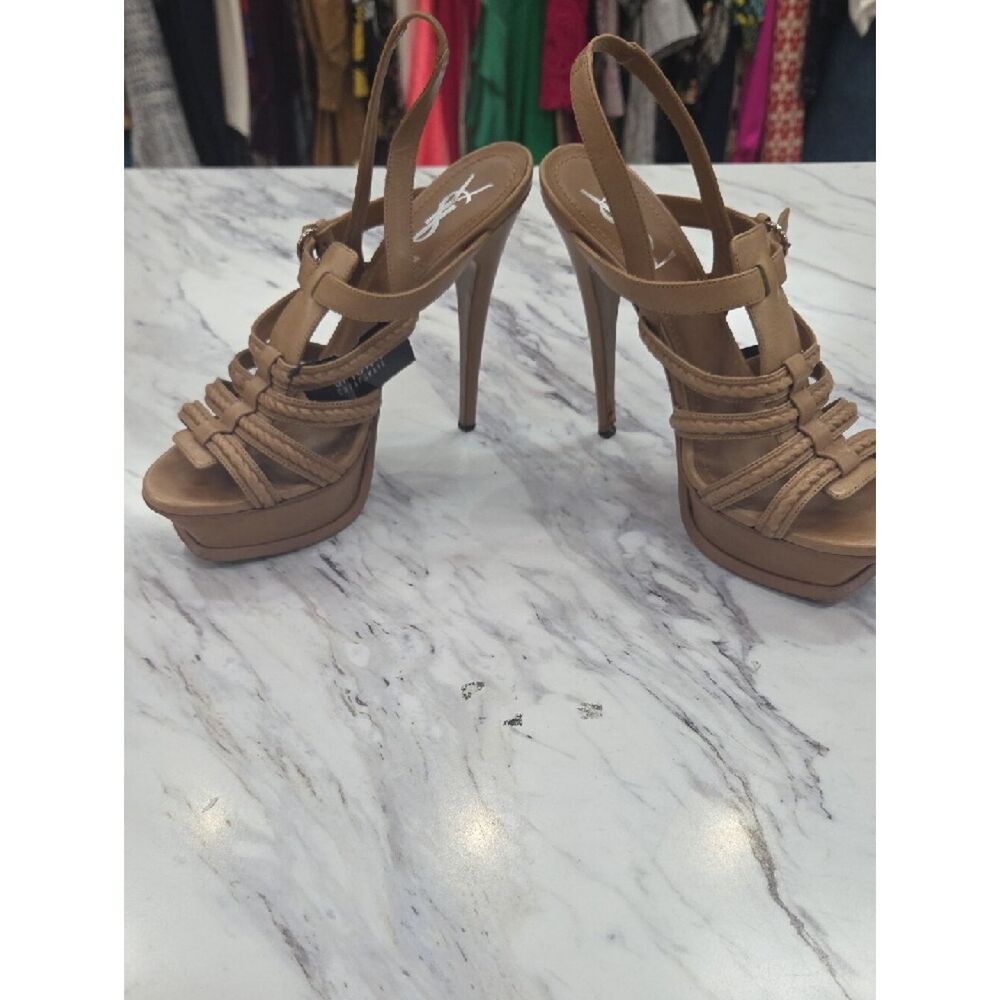 Yves Saint Laurent Tan Multi-Strap Platform Slingback Heels - Picture 3 of 15